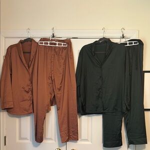 2 Pairs NWOT Mauve Dark Green Satin Pajama Sets Size L
